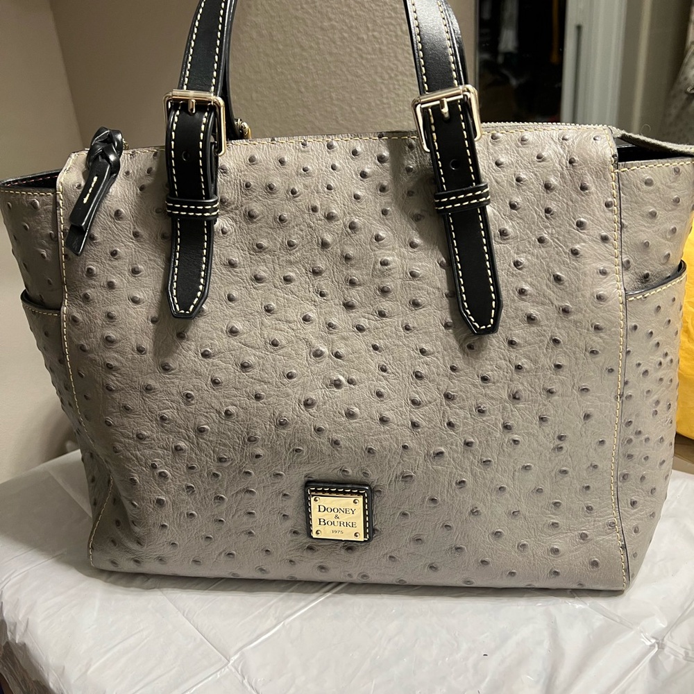 Dooney & Bourke Gray and Black Satchel with Ostrich Texture